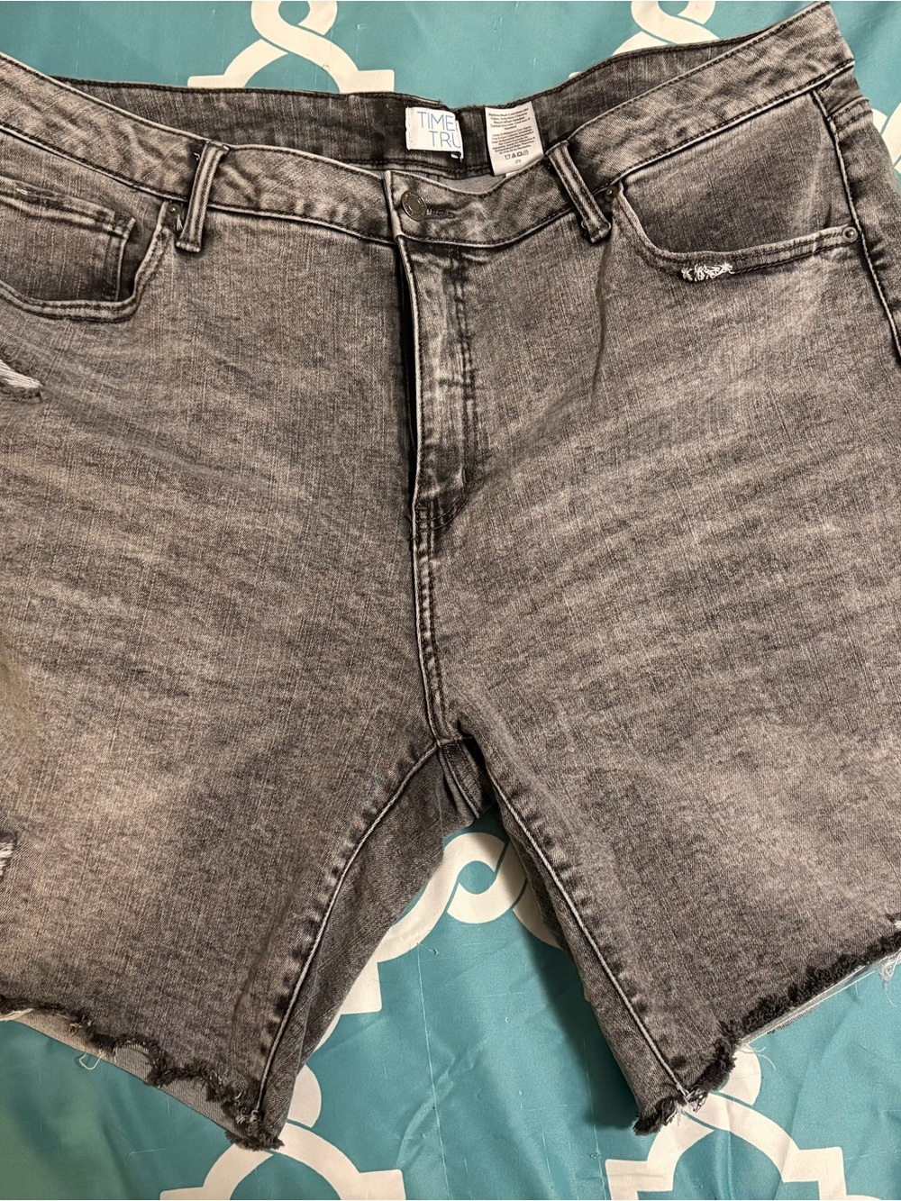Time and Tru Washed Black/Gray Denim Cutoff Shorts